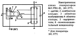 Электрическая схема генераторов 665.3701-01 и 161.3771