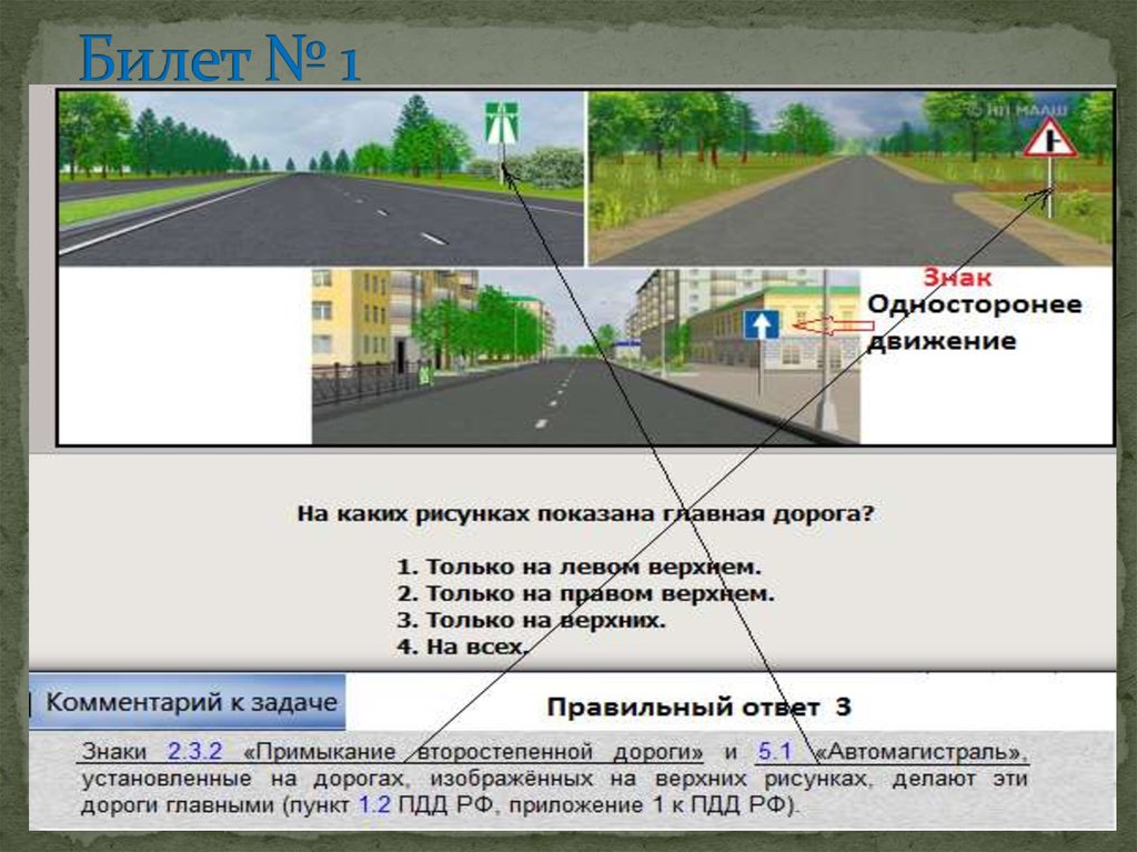 На каких рисунках изображены главная дорога