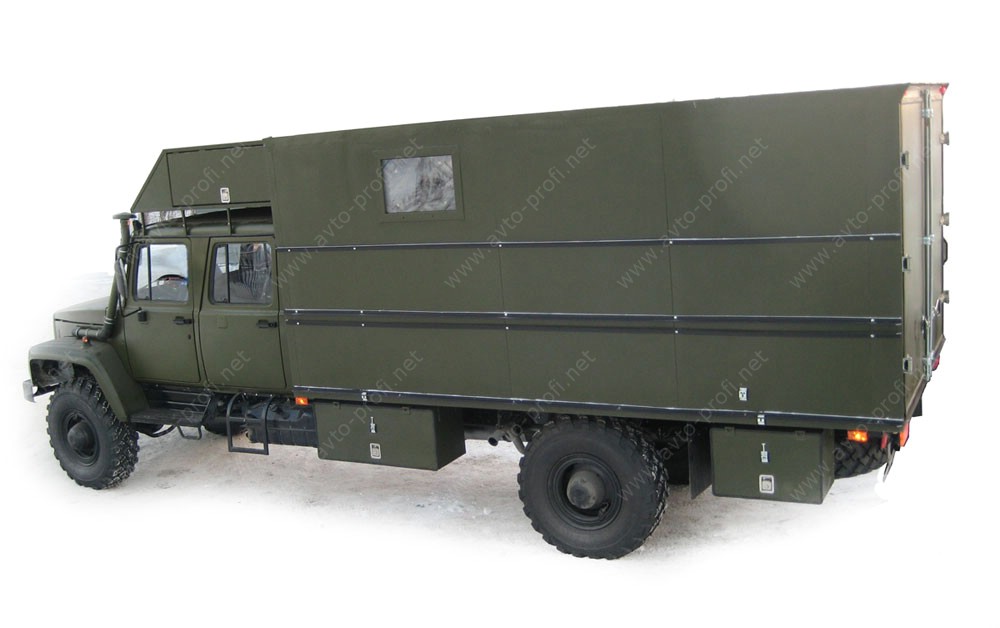 специальный автомобиль вездеход для активного отдыха на природе, охоты и рыбалки на базе ГАЗ-33081 ЕГЕРЬ-2 со сдвоенной кабиной багажным отделением фотография