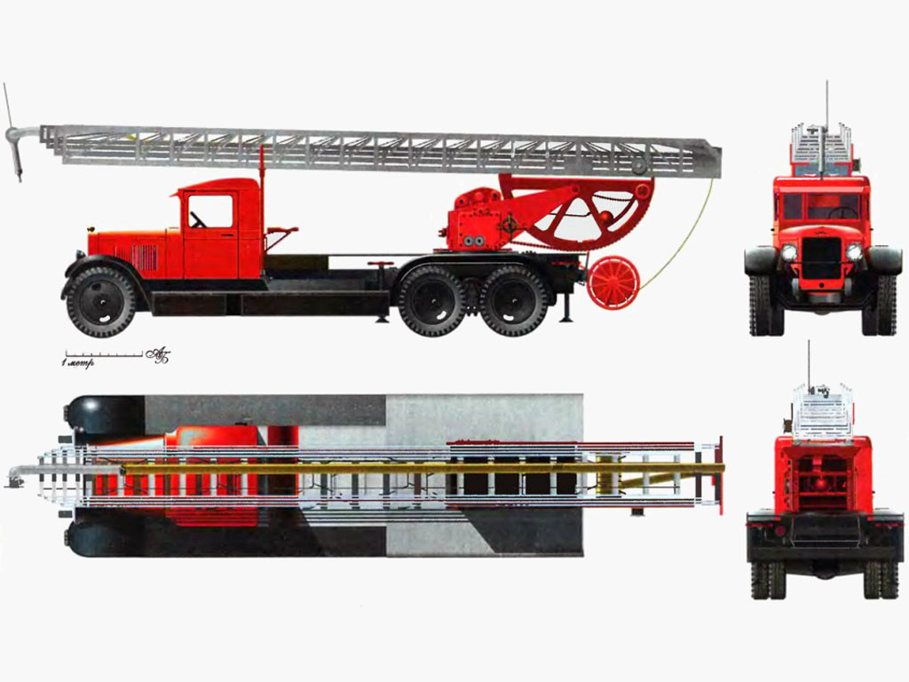 Пожарная автолестница К-30 на шасси ЗиС-6