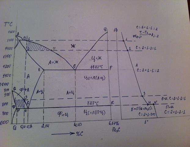 Диаграмма состояния углерода. Кривая охлаждения железо углерод 0.4. Диаграмма железо карбид железа. Криваяохлпждения железо цементит.