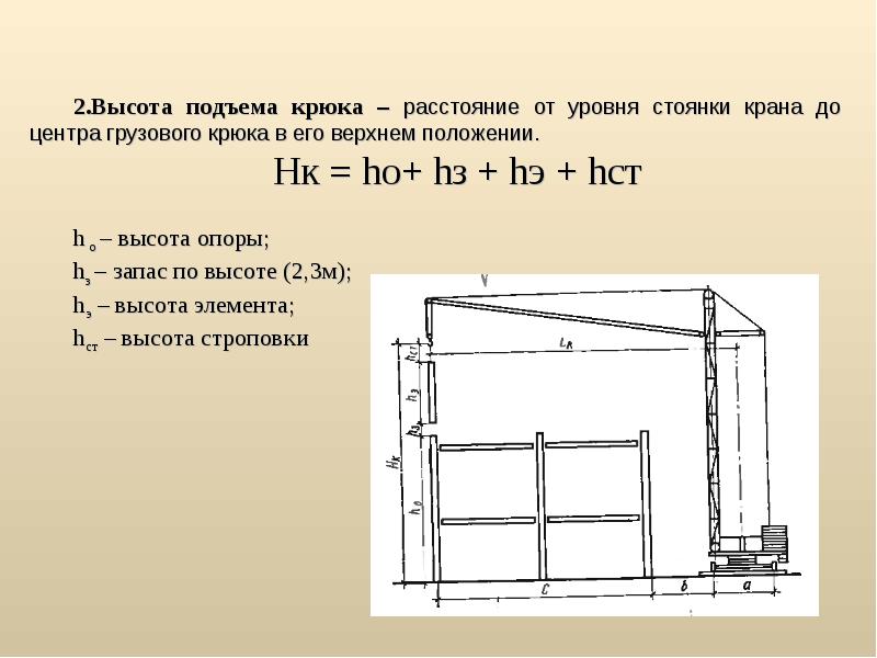 Определите высоту подъема. Высота подъема крюка. Высота крюка крана. Высота подъема кр.ка Краана. Высота подъема крюка формула.