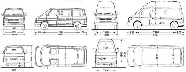 Габариты Volkswagen Transporter Т4